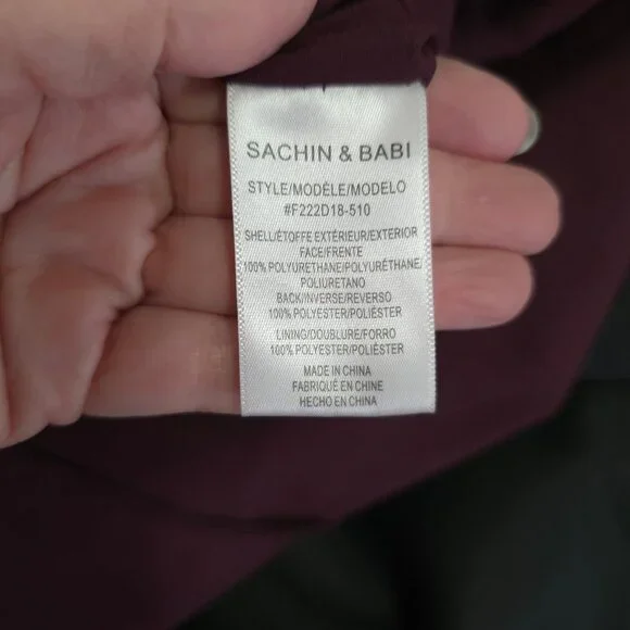 Sachin & Babi Size 14 Purple Maroon Faux Leather Midi Dress Slit Ruffle - Picture 3 of 13